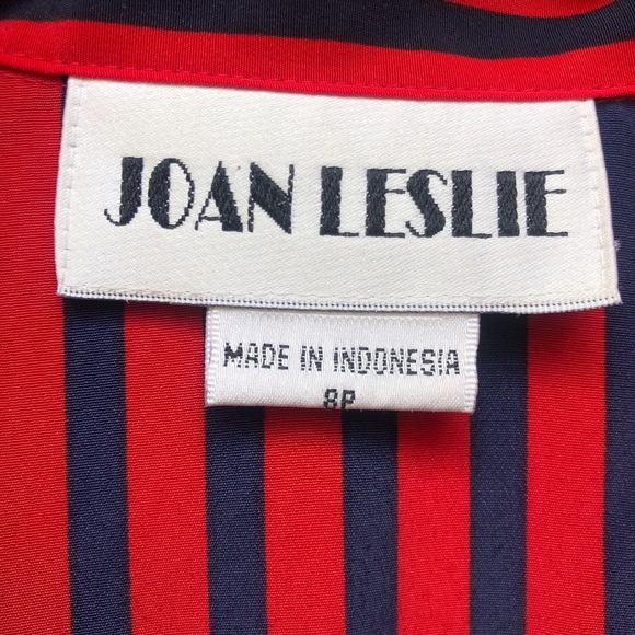 Classy Vintage Joan Leslie Red & Navy Stripped Hidden Button-Down Top - Picture 4 of 8